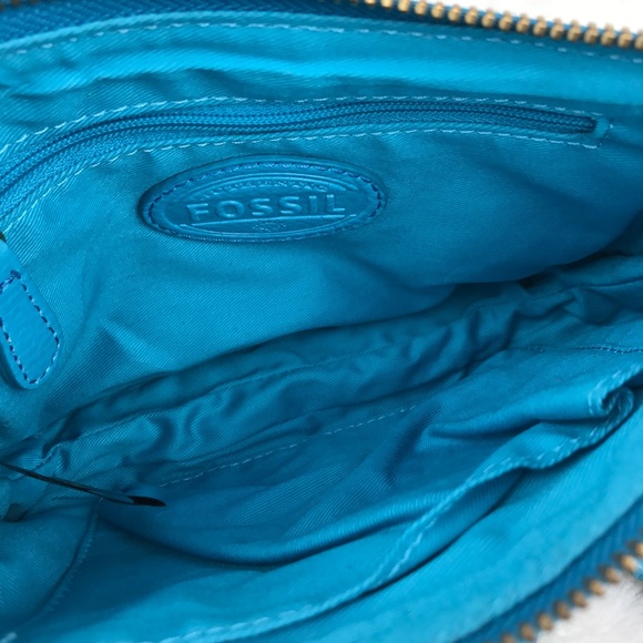 Fossil Blue Tan Canvas Crossbody Purse Handbag - Picture 5 of 8